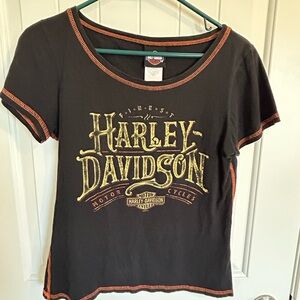 Harley-Davidson Black Tee with Gold and Orange Accents